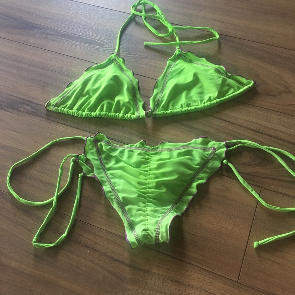 Neon green scrunch butt two piece bikini