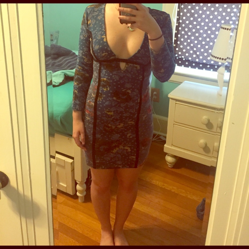 Deep V Floral Bodycon Dress