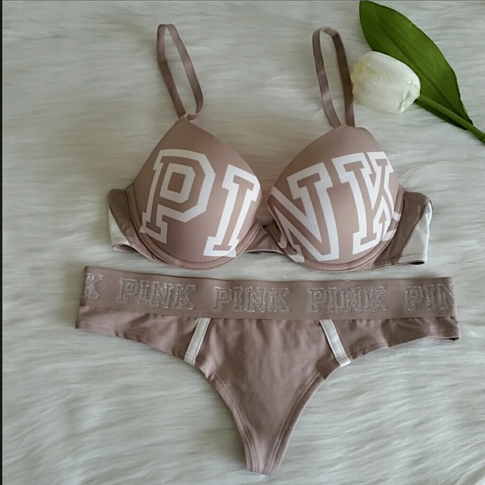 Nwt Pink Vs Push-up Bra 34B & Logo thong size M - Picture 1 of 4