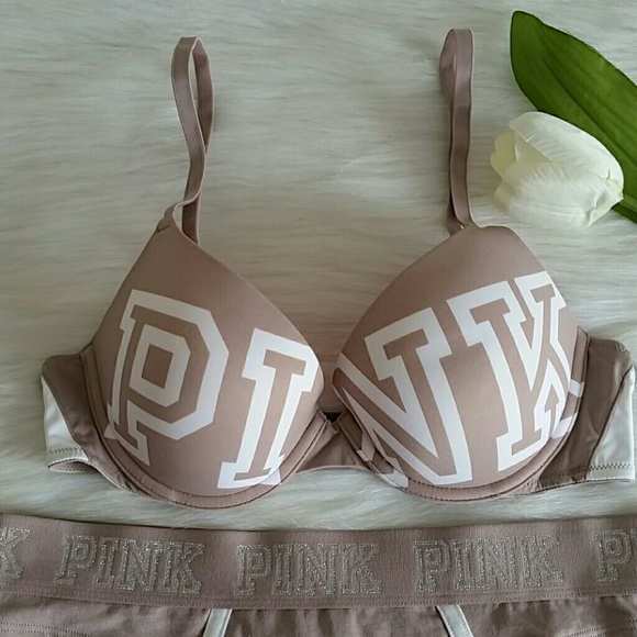 Nwt Pink Vs Push-up Bra 34B & Logo thong size M - Picture 2 of 4