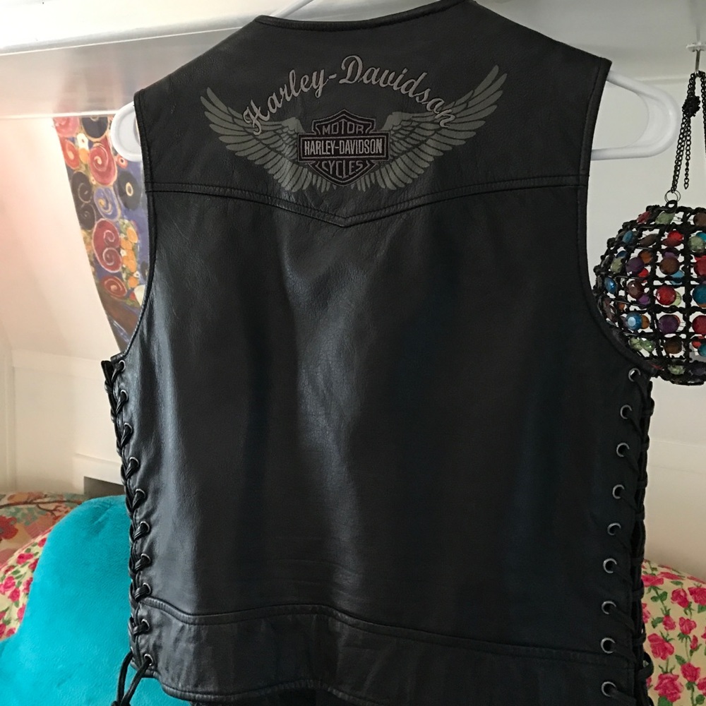 Harley leather motorcycle vest .