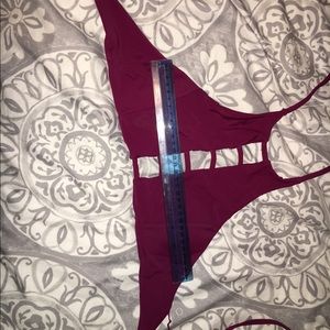 Burgundy cheeky halter swim suit