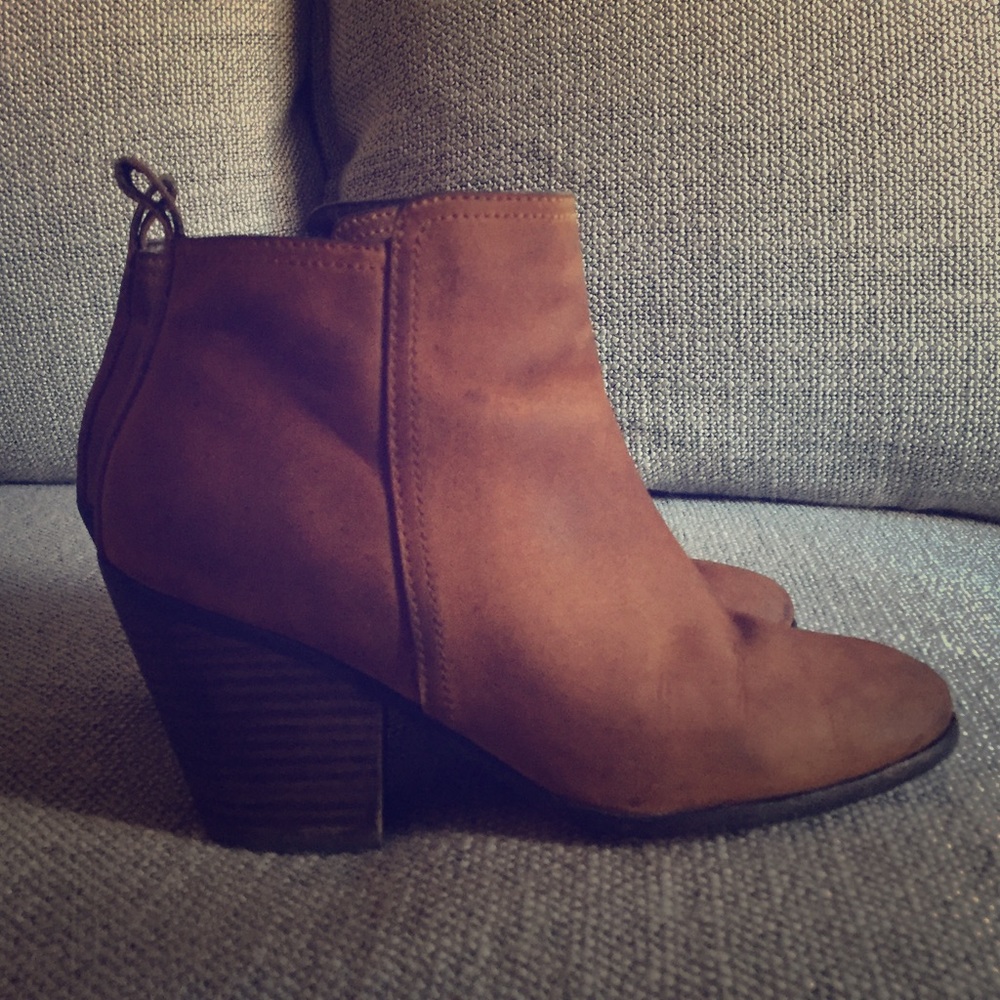 Tan Cole Haan suede wedge booties