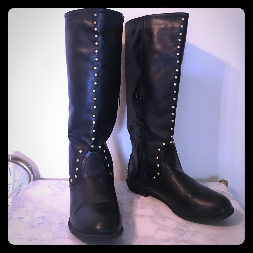 Gold Studded Black Riding Boots ⭐️