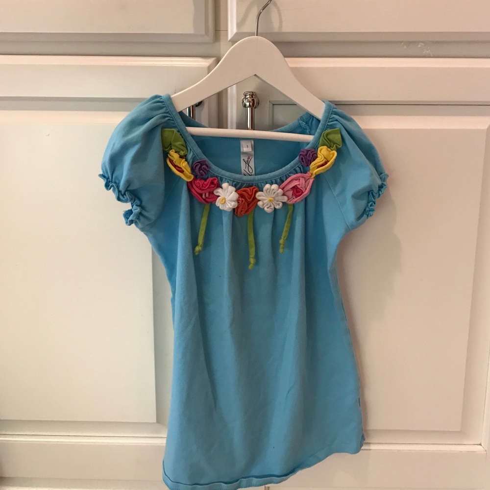 Love U Lots Blue Flower Top