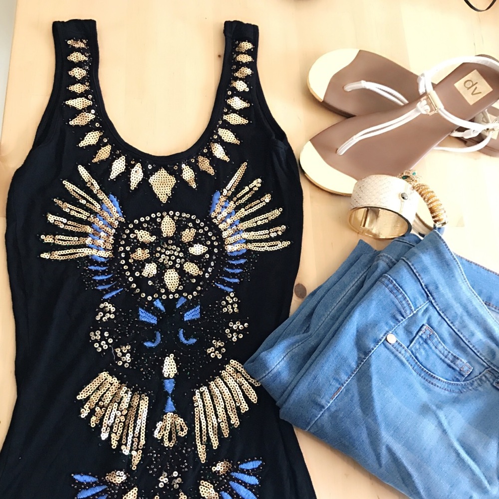 Price Drop ⬇️ Embroidered Beaded Tribal Tank  - Xs