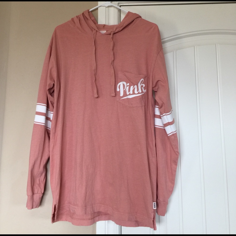 Pink Hooded long sleeve campus shirt