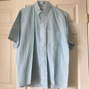 Teal striped short sleeve button down shirt