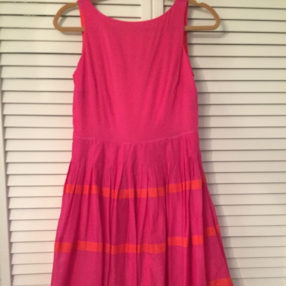 Bright Pink and Orange cotton fit-and-flare dress