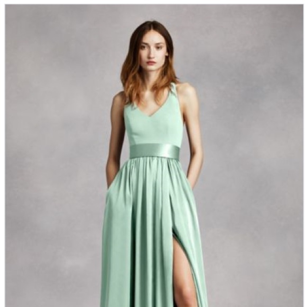 Vera Wang V Neck Halter Gown with Sash