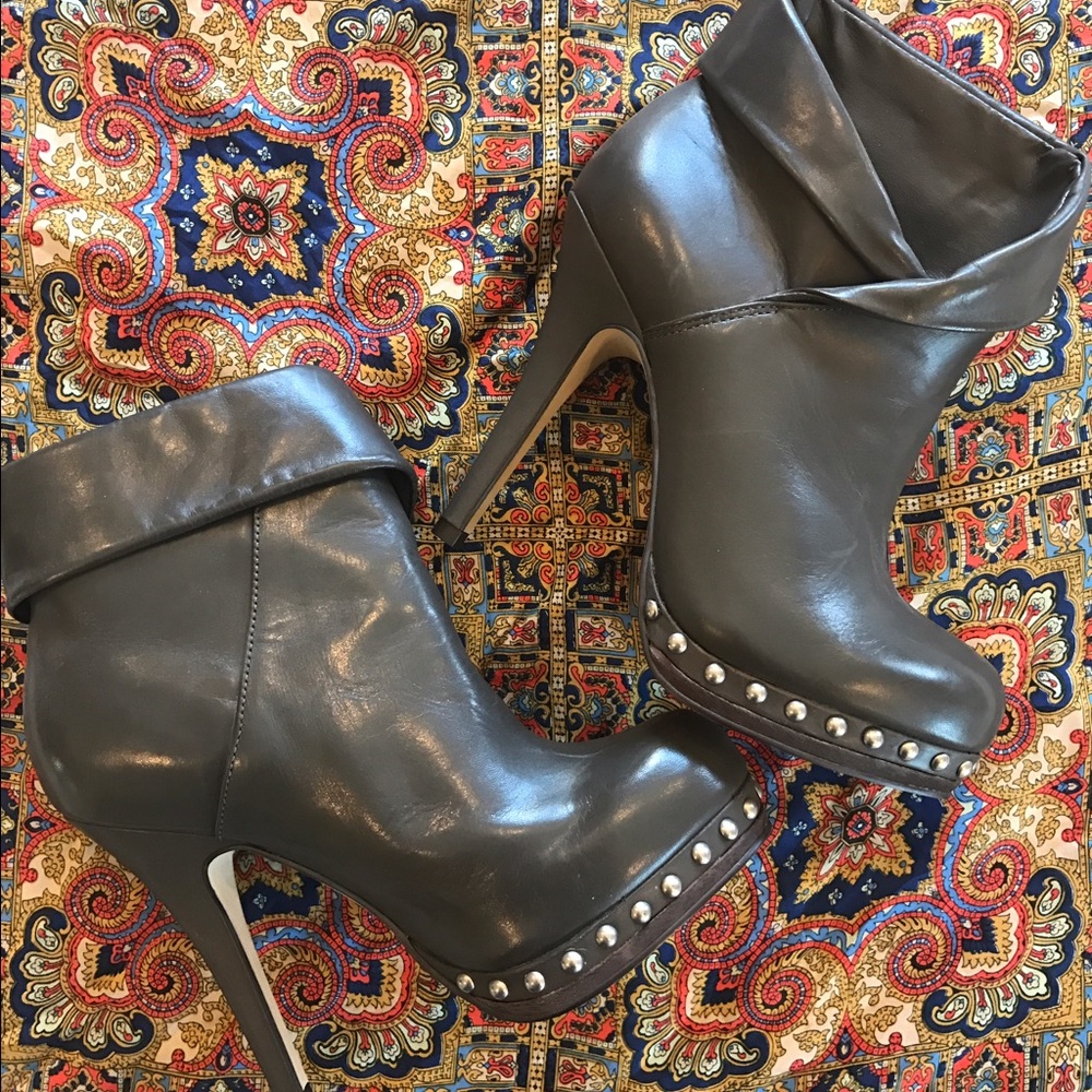 Aldo Gray Leather Studded Booties
