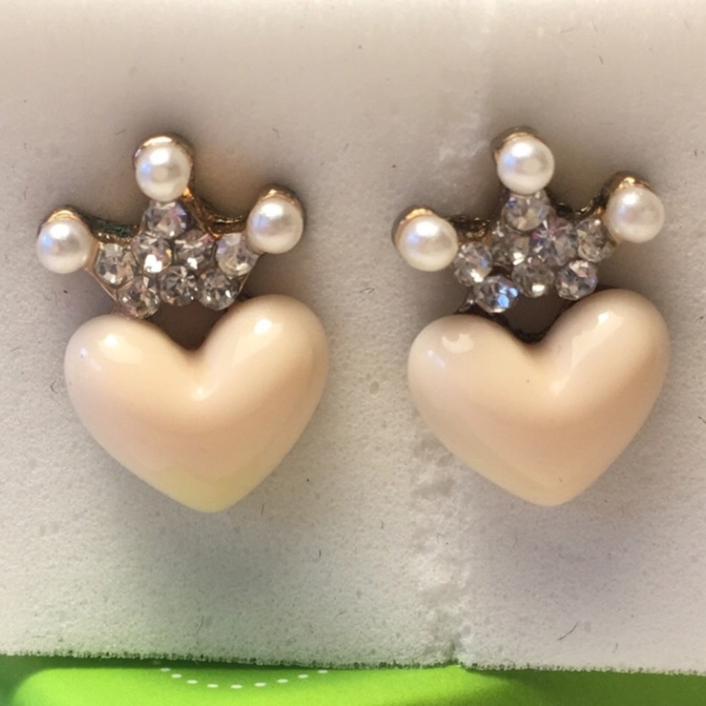 Betsey Johnson heart crown stud earrings