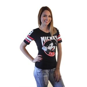 JUNIORS ATHLETIC STRIPED MICKEY MOUSE T-SHIRT!!
