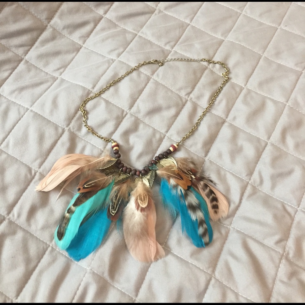 Gold Necklace with Feathers