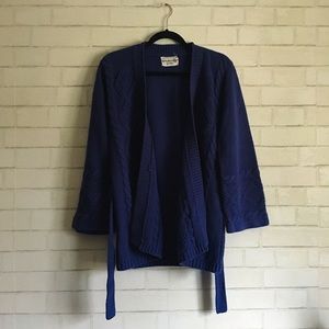 Dark Blue Cardigan with Waist Tie