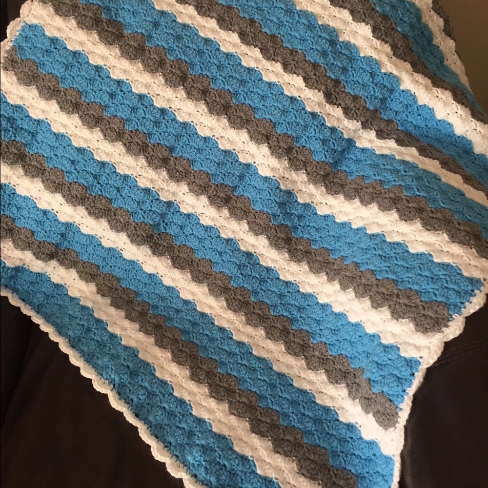 Baby blanket with matching teddy bear.