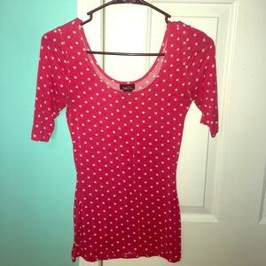 RUE 21 PINK& WHITE POKE-A-DOTTED LOW CUT T-SHIRT