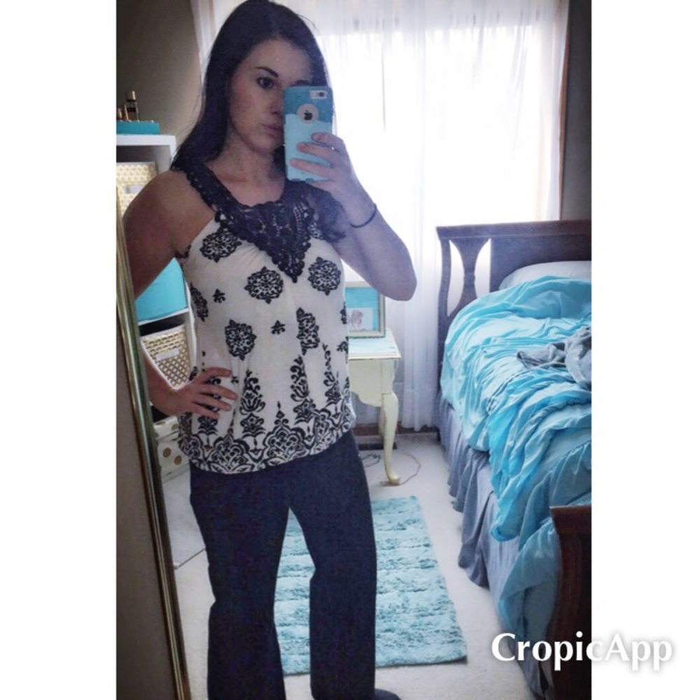 Damask Print Crochet Halter Tank Top