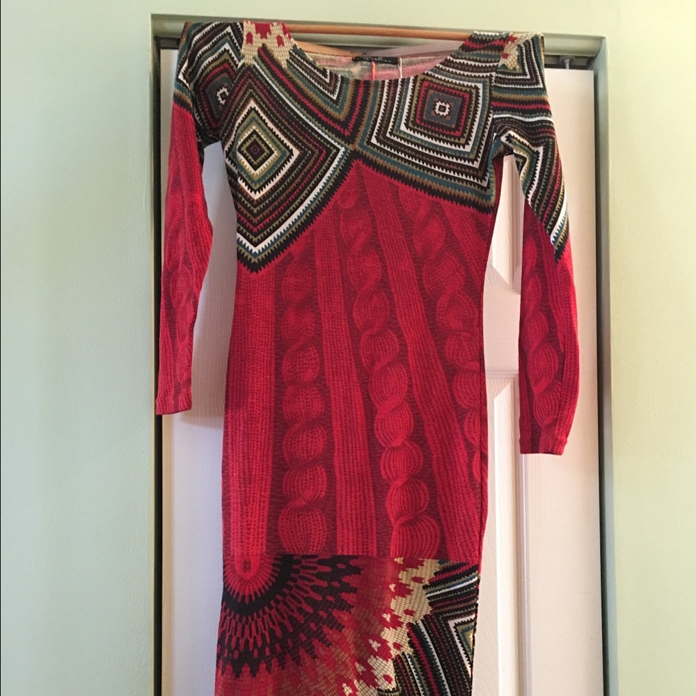 Red with different color pattern dress size M