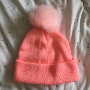 Neon Orange/Pink Fluff Ball Beanie