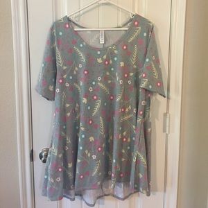 Gray Lularoe Floral Perfect T