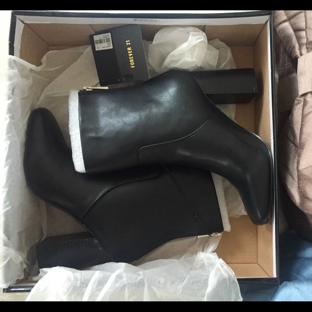 Black Faux Leather Ankle Booties