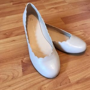Nude Leather Scalloped Flats