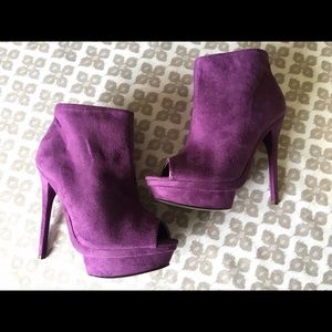 Purple suede platform heeled  peep toe booties