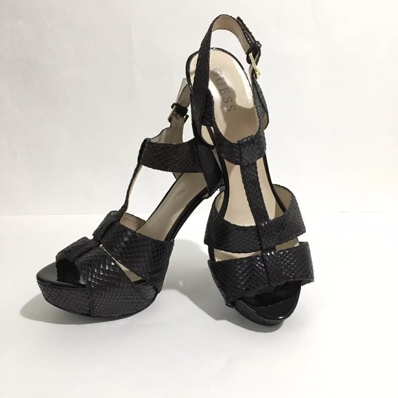 Guess Shoes - Guess Black Snakeskin Strap Platform Stilettos 8.5