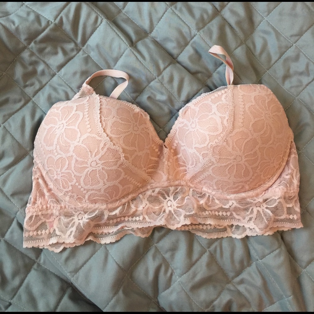 VS Pink Lace Bralette in Peach