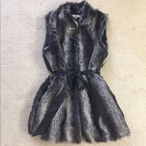 Faux fur vest with vegan leather tie belt