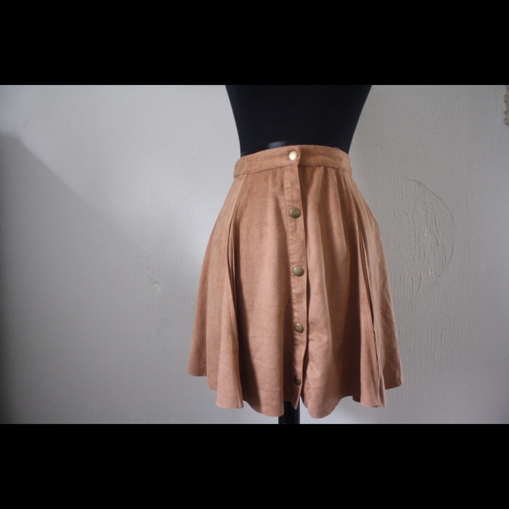 Faux suede button up skirt