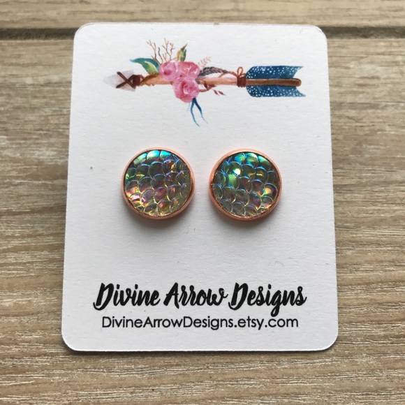 12mm Rose Gold Metallic Mermaid Earring - Picture 2 of 2