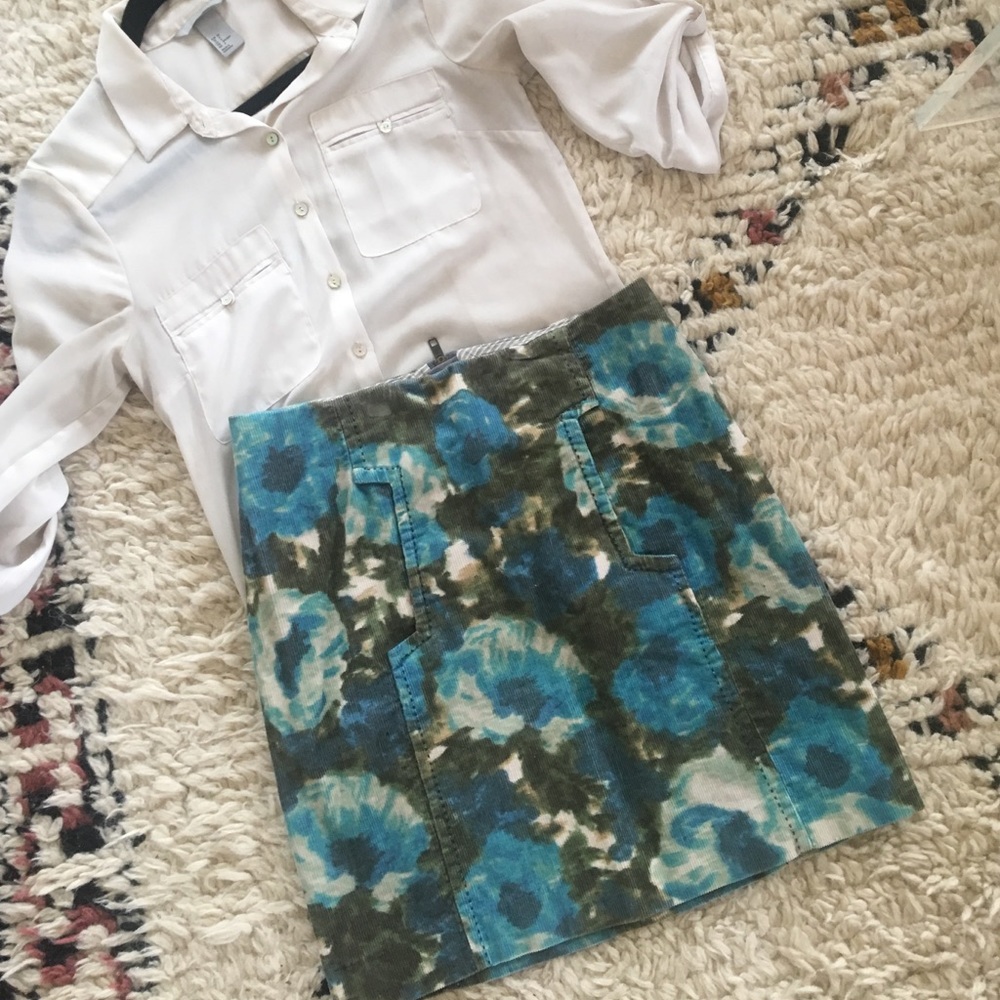 Anthropologie Floral Print Corduroy skirt