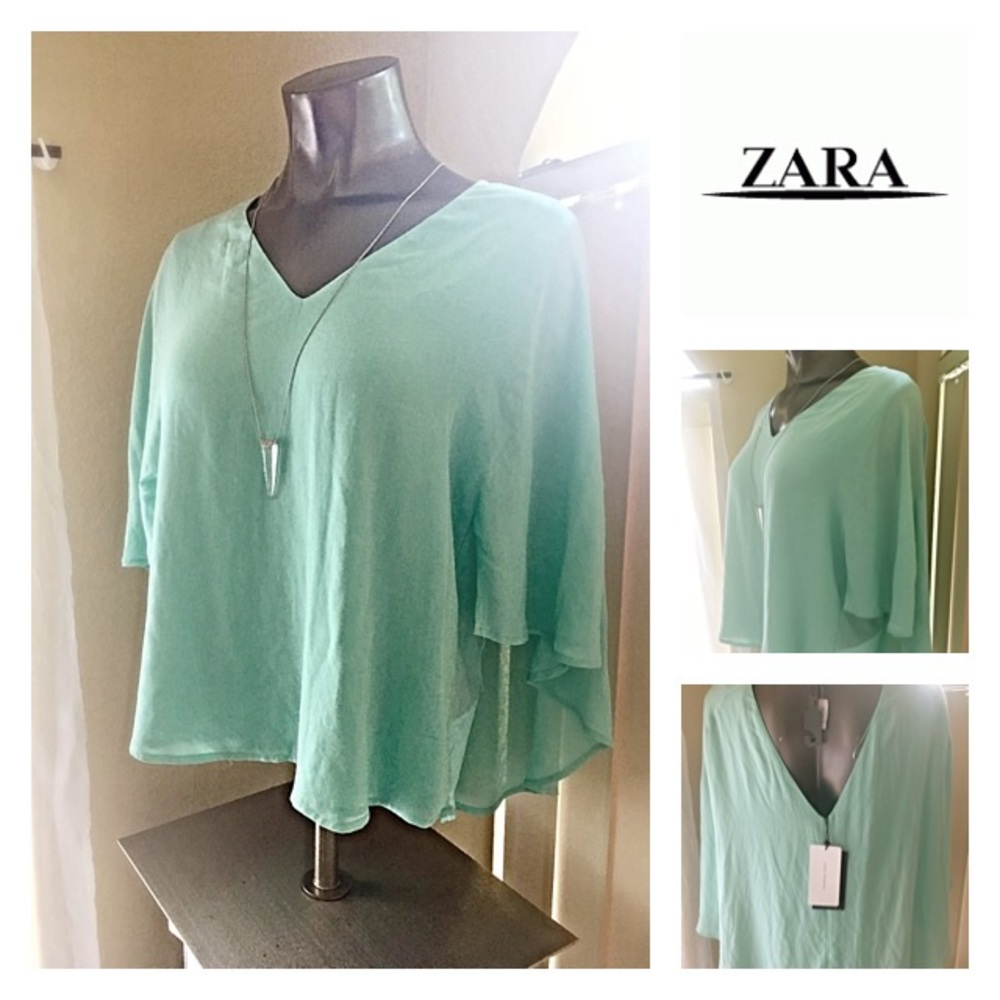 Zara Seafoam Teal Dolman Blouse w/ Scoop Back