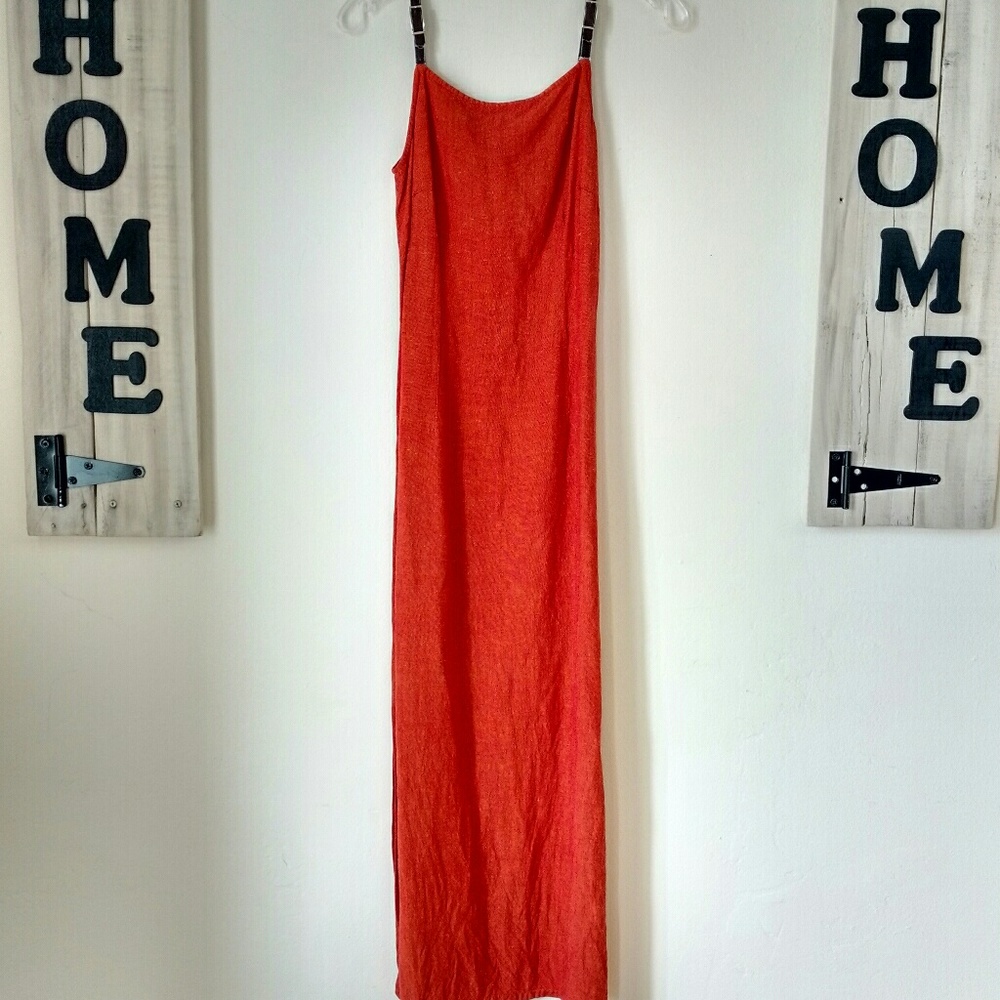 VINTAGE Burnt Orange Slit Maxi Shift Dress