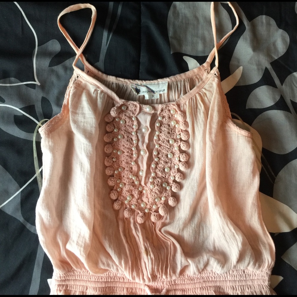Soft pink embellished tank top