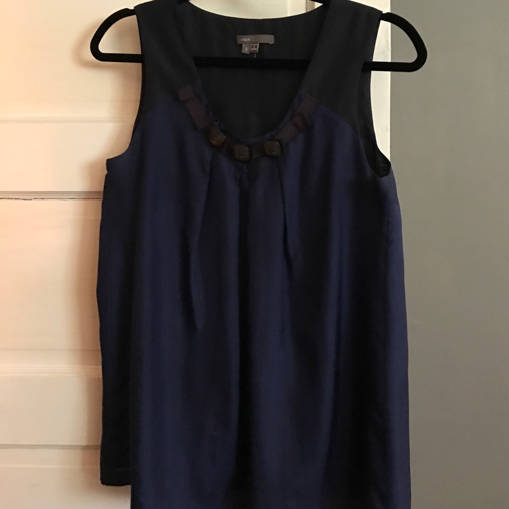 Vince blue black jeweled tank top blouse