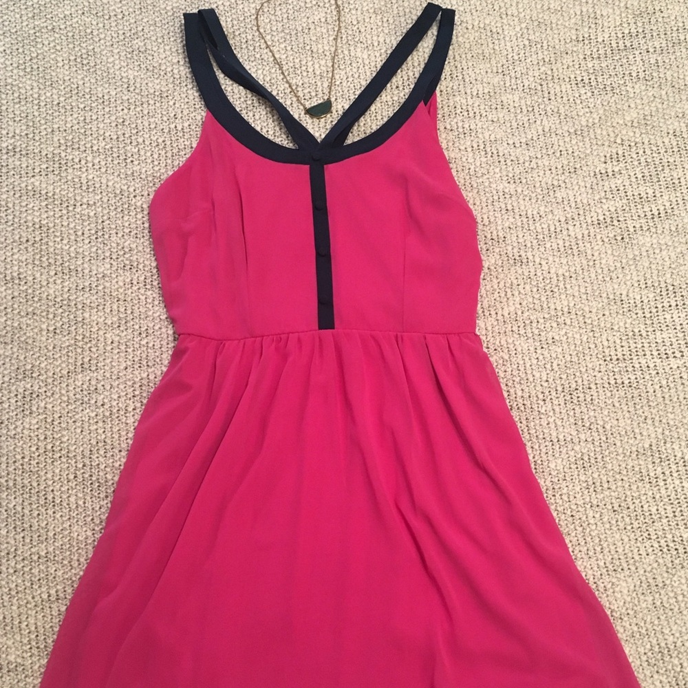 Pink and navy tank style summer dress