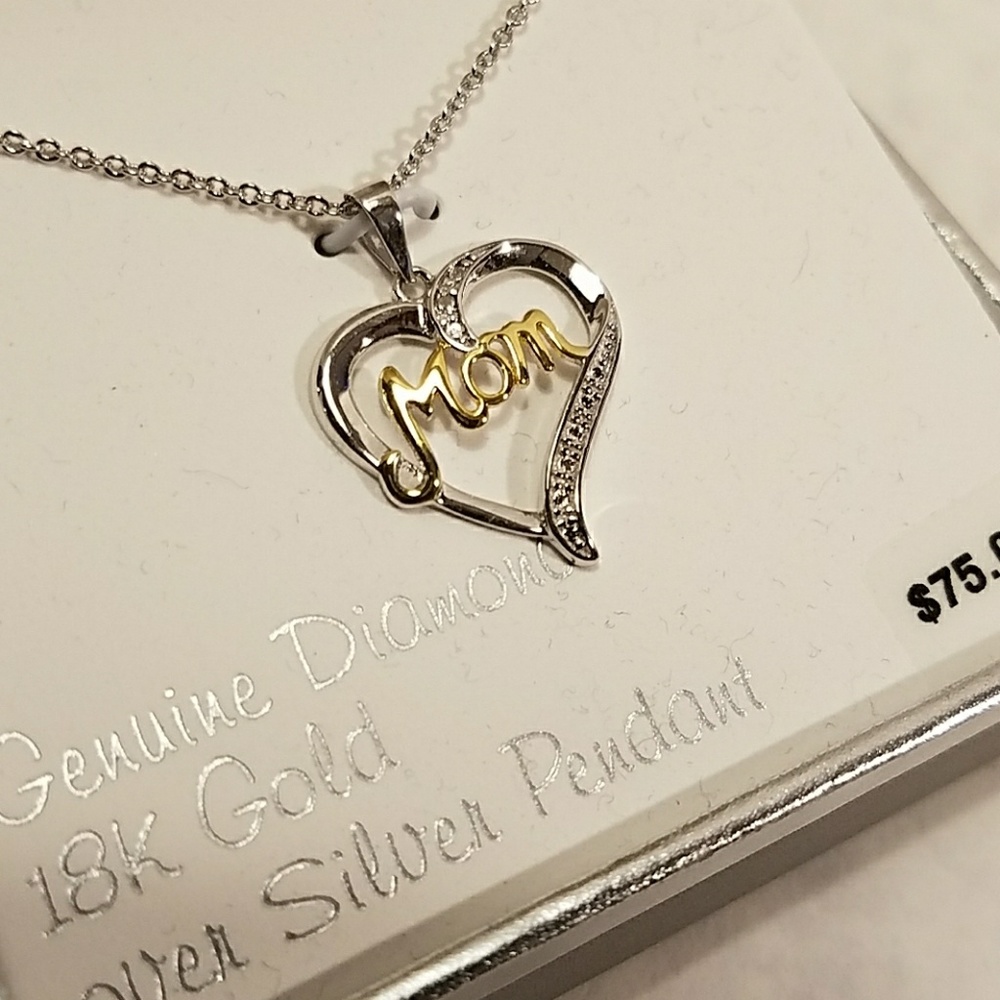 Delicate Diamonds Two Tone Mom Heart Pendant