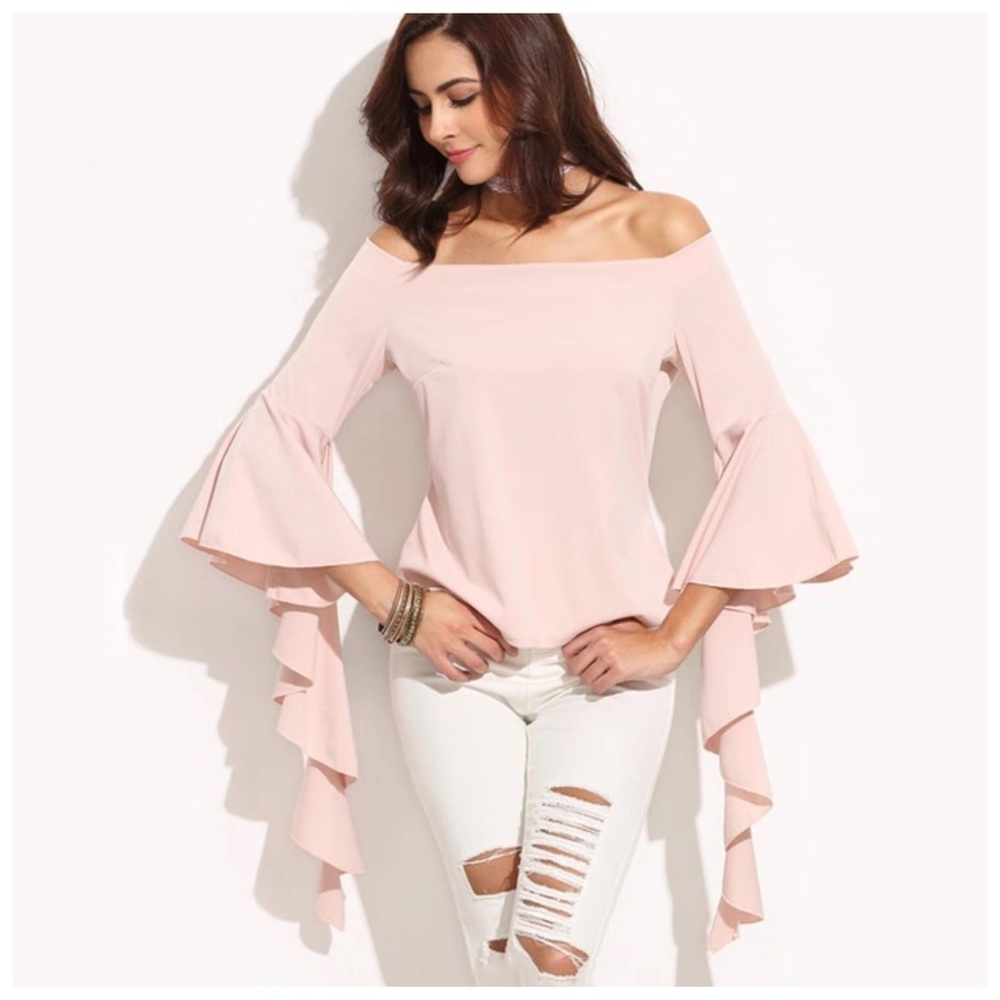 Blush Pink Asymmetrical Ruffle Sleeve Top - Picture 4 of 4