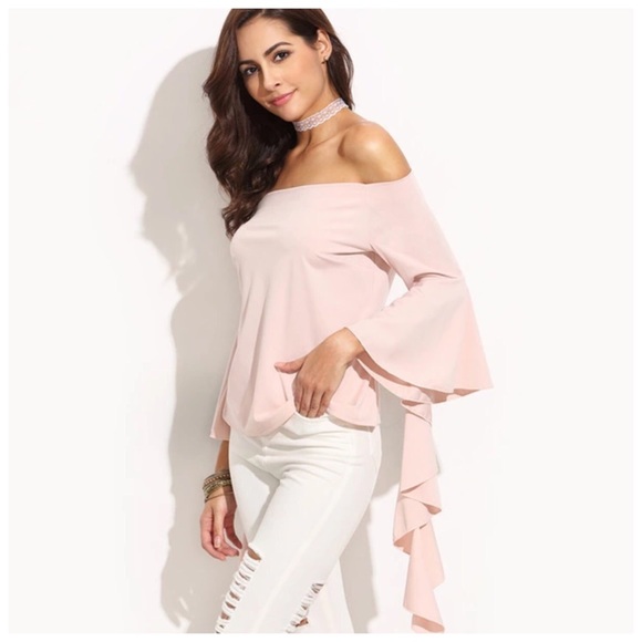 Blush Pink Asymmetrical Ruffle Sleeve Top - Picture 2 of 4