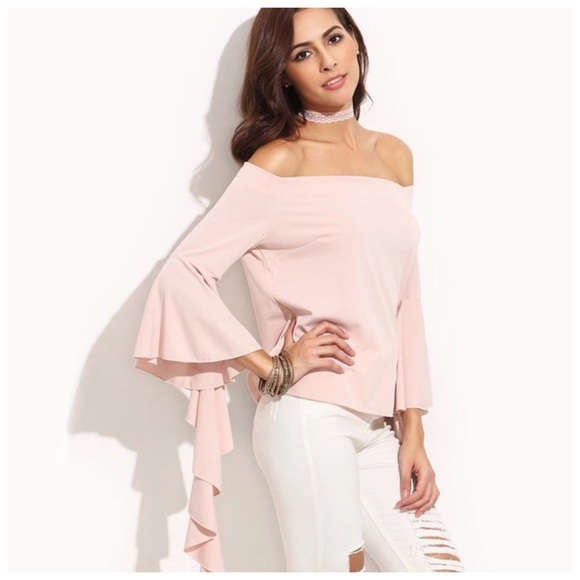 Blush Pink Asymmetrical Ruffle Sleeve Top - Picture 3 of 4