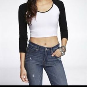 Black and White Long Sleeve Crop Top