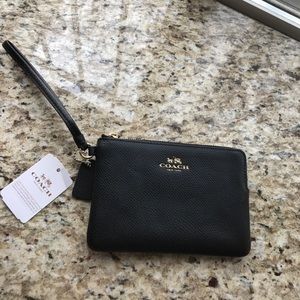 Coach black leather wristlet