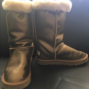 Gold UGG boots.