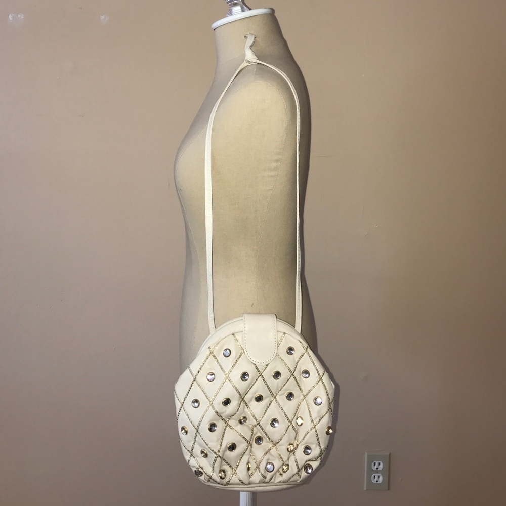 Cream Shoulder Bag With Gold and Crystal Accents