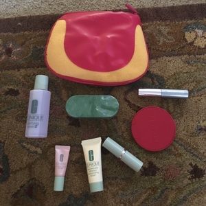 Clinique travel size items with makeup bag