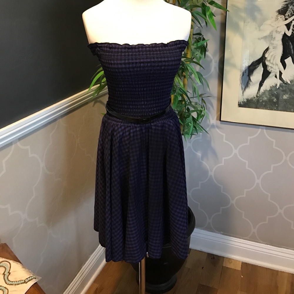 Purple and black gingham tube top style dress