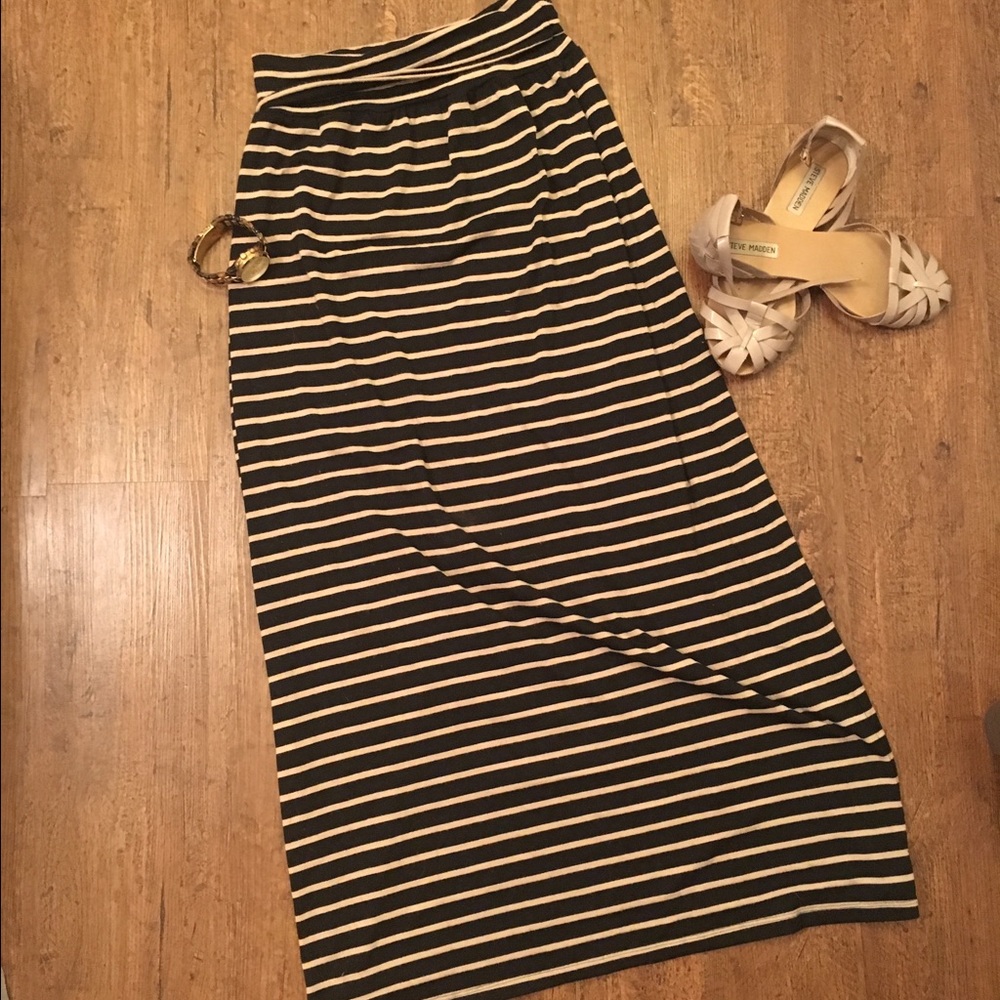 Black and Tan striped maxi skirt